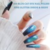 Blue Cat Eye Gel Nail Polish, 12D Royal Blue Gel Nail Polish Cat Eye, Magnetic Gel Nail Polish for Women, Magnetic Nail Polish Gel, Diamond Glitter Cats Eye Gel Nail Polish, Cateye Gel for Nail Art