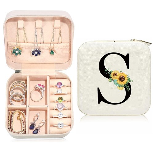 Ldntly Sunflower Jewelry Case,Sunflower Gifts for Women Girls Initial Travel Jewelry Box,Monogrammed Personalized Gifts for Women,Birthday Gifts for Daughter Wife,Mom,Teen Girl Gifts Trendy Stuff