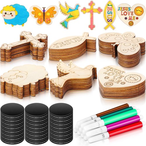 Blueweenly 24 Pack Jesus Wood Religious Craft Kit Magnets Vacation Bible School Craft for DIY Coloring Wooden Religious Crafts for Sunday School Art Party Decoration Birthday Gift