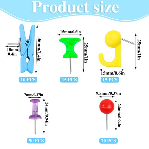 200 Pieces Colorful Push Pins, 5 Types Thumb Tacks Decorative Push Pins for Cork Board Bulletin Boards with Storage Box