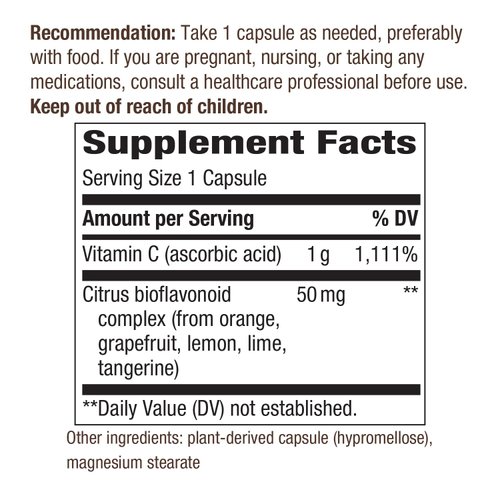Nature's Way Vitamin C with Bioflavonoids, 1000 mg Vitamin C per Serving, 100 Capsules