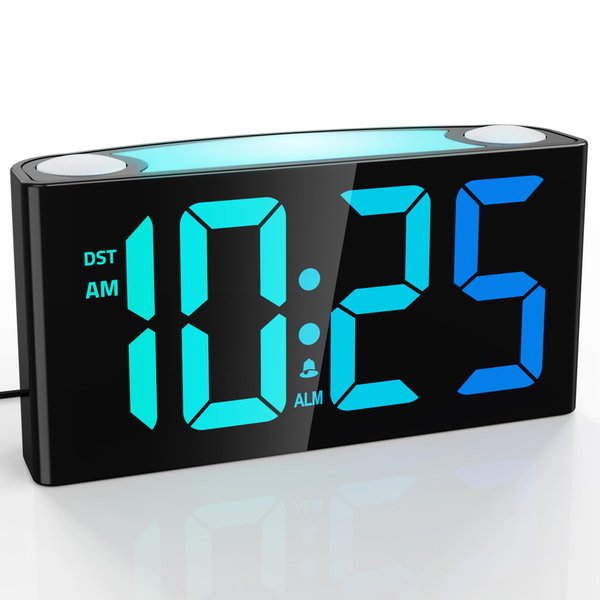 Mesqool Digital Alarm Clock for Bedrooms - Plug-in LED Clock with Dynamic RGB Digits, Dimmable Display & Night Light, 7 Color Options, Adjustable Alarm Volume, DST, 12/24 Hour - Ideal for Kids