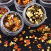 Golden Fall Nail Art Glitters Maple Leaf Nail Sequins Set of 6 Jars, Autumn Leaves Nail Art Decorations Accessories 3D Maple Leaves Nail Decals Holographic Fall Leaves Glitters for Women Manicure