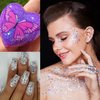 Silver and Magic Purple Holographic Chunky Glitter Cosmetic Body Hair Face Eye Nail for Festival Carnival Concert Beauty Rave Accessories Different Shapes 4 Pots 32g/1.12oz+ Quick Dry Primer Glue Gel