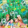 Dinosaur Party Decorations Dino Birthday Supplies Dinosaur Balloons Happy Birthday Banner Hanging Swirls Green Backdrop Curtains Tablecloths Cupcake Toppers Stickers for Baby Showers LilyZheng