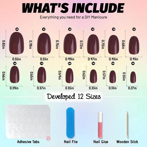LoveOurHome 240pc Short Oval Press on Nails Burgundy Fake Nails, XS Oval Press on Nails Short Glue on Nails Wine Red Acrylic Nail Press ons False Nail Tips Artificial Fingernails with Adhesive Tabs