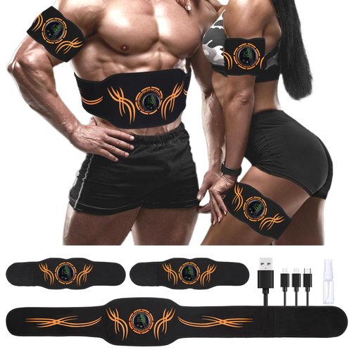 ABS Stimulator, EMS Ab Stimulator for Men & Women – USB Rechargeable Muscle Toner with 12 Modes & 19 Intensity Levels – Portable, Adjustable Waist Trainer for Abdominal, Arm, and Leg Workouts