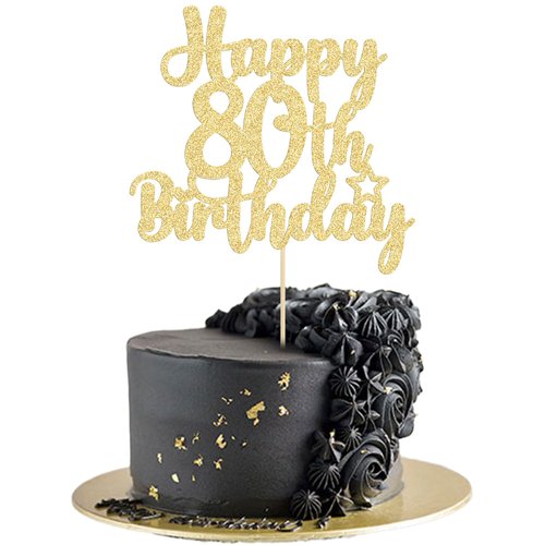Gyufise 1Pc Happy 80th Birthday Cake Topper Glitter Cheers to 80 Years Old Birthday Cake Pick for Happy 80th Birthday Anniversary Party Cake Decorations Supplies Gold