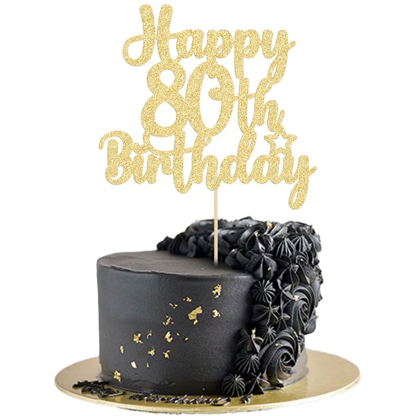 Gyufise 1Pc Happy 80th Birthday Cake Topper Glitter Cheers to 80 Years Old Birthday Cake Pick for Happy 80th Birthday Anniversary Party Cake Decorations Supplies Gold