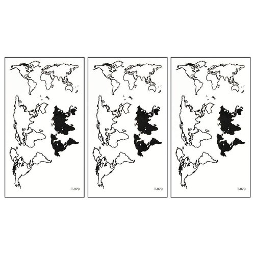 PARITA Small Tattoos Fashion World Map Temporary Tattoos Cartoon Kids for Man Women Tattoo Art Body Fake Waterproof Decal Stickers Fantasy (Pack 3 PCS.) (06)