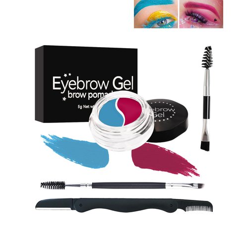 Eyebrow Gel Brow Pomade Set-2 in 1 Blue Pink Waterproof Tinted Brow Cream Glue & Eye liner Gel for Eye Makeup,Filling & Shaping Brow Filler with Brow Brush Razor,Brow Color for Cosplay Stage Use-#08
