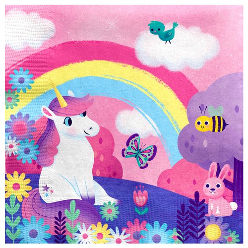 Treasures Gifted Rainbow Unicorn Napkins - Pack of 16 Unicorn Napkins for Birthday Party - Unicorn Party Supplies - Unicorn Birthday Party Supplies - Unicorn Rainbow Party Decorations