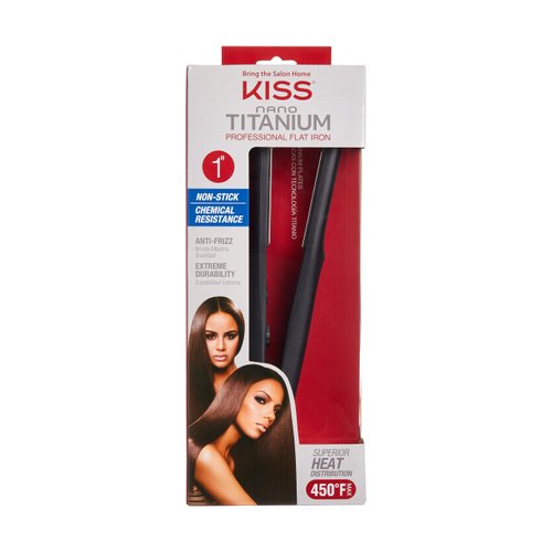 KISS Nano Titanium Professional Flat Iron Hair Straightener & Styling Tool, 1" Non-Stick Chemical Resistant Titanium Plates, 1.04 Pounds, Variable Temperature Control, Ergonomic Design