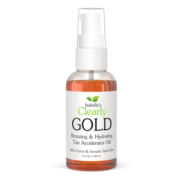 Isabella's Clearly GOLD, Natural Indoor and Outdoor Tanning Oil with Bronzer | Moisturizing Sun Tan Accelerator for a Healthy Bronze Glow with Carrot Seed Oil | Made in USA