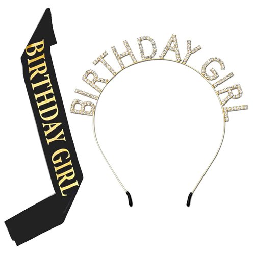 QincLing Birthday Crown, Birthday Girl Headband Birthday Sash Set Birthday Headpiece Tiara Headband Crown Tiara Headband with Princess Diamond Birthday Tiara and Sash for Women Girl
