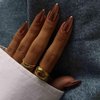 24PCS Press On Nails, Mirror Metal Stiletto Fake Nails, Almond Medium Shape, Stick on Nails, Glue on Nails False Nails (Bronze)