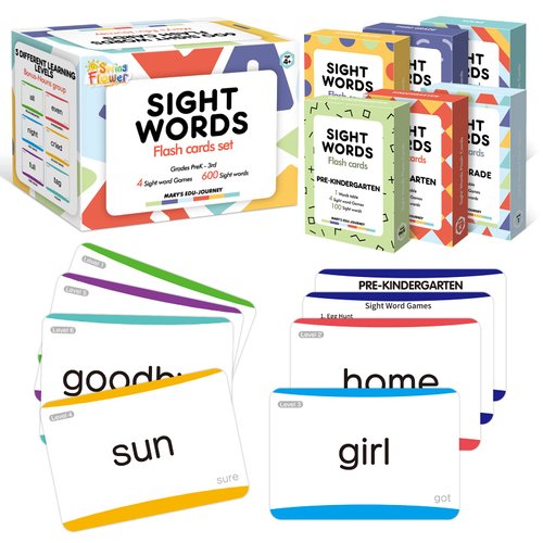 Springflower 600 Sight Words Flash Cards, Dolch & Fry High Frequency Flash Cards for Kindergarten Homeschool Supplies, Games for Kids Pre-K, 1st, 2nd, 3rd Grade