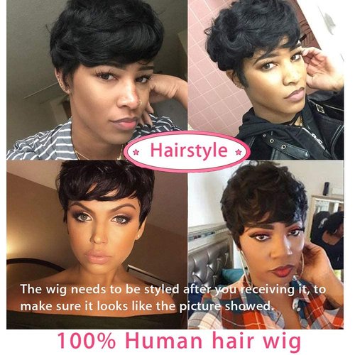 Fancy Hair Human Hair Wig Short Pixie Cut Wigs Black Slight Wavy Brazilian Virgin Human Hair Wigs Layered Cut Wigs for Black Women