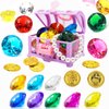 NHBTYKL Diving Gem Pool Toys Colourful Big Diamonds and Gold Coins with Pirate Treasure Chest Throwing Toys Water Toys Underwater Gems Swimming Training Gift for Kids Birthday Party Favor