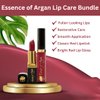 Essence Of Argan Lip Care Bundle - Moisturizing Deep Red Lipstick & Nourishing Lip Gloss with Organic Moroccan Argan Oil - Voluptuous Sexy Lips - Sun Protection, Long Lasting & Colorful Lip Balm Set…