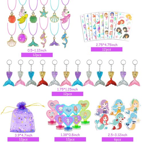 90 PCS Mermaid Party Favors for Girls Mermaid Birthday Supplies Bracelets Stampers Necklaces Rings Keychains Tattoo Stickers Post-it Notes Goodie Bags for Mermaid Birthday Party Supplies (Mermaid)