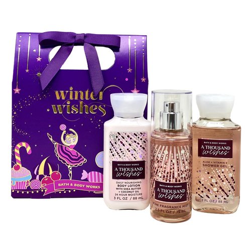 Generic Bath and Body Work A THOUSAND WISHES Winter Wishes Mini Gift Box Set - Fragrance Mist - Shower Gel and Body Lotion, Travel, Pink