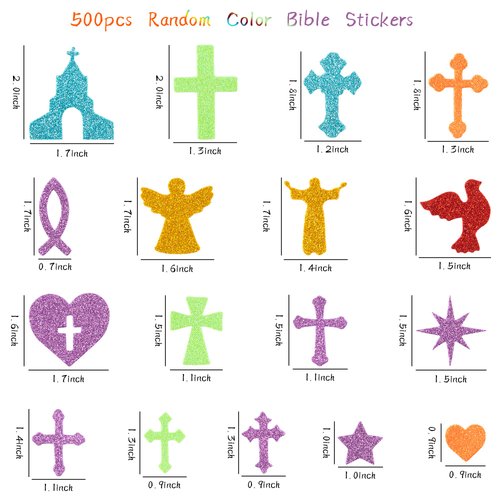 MALLMALL6 500pcs Christian Glitter Stickers Foam Self-Adhesive Bible Multi-Colour Art Craft Project Assorted Glittery Sticky Embellishments for Kids School Classroom Activity Home Party Decoration