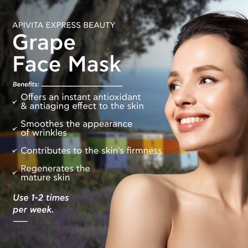Apivita Express Beauty Face Mask with Grape & Vitamin E & A - Fine Lines Smoothing, Firming, Moisturizing & Regenerating Care for All Skin Types - 12 Packettes x 0.27 Fl Oz