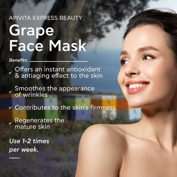 Apivita Express Beauty Face Mask with Grape & Vitamin E & A - Fine Lines Smoothing, Firming, Moisturizing & Regenerating Care for All Skin Types - 12 Packettes x 0.27 Fl Oz