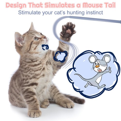 XLSXEXCL 2 Pcs Cat Toy Wand, Cat Toys Interactive Cat Toys for Indoor Cats Silicone Tail Teaser Toy Cat Toys for Bored Indoor Adult Cats Safe Silicone Cat Wand Toy