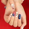 Mkwntg Independence Day Press on Nails Medium Square Fake Nails Glossy Red Blue American Flag Glue on Nails 4th of July Patriotic False Nails with Star Heart Design Acrylic Nails for Women Girls 24Pcs
