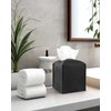 Leather Tissue Box Cover Square – Tissue Holder with Bottom Belt [JESMINI, Black] Aesthetic PU Leather Tissue Box Holder Decorative for Bathroom, Home Office Decor
