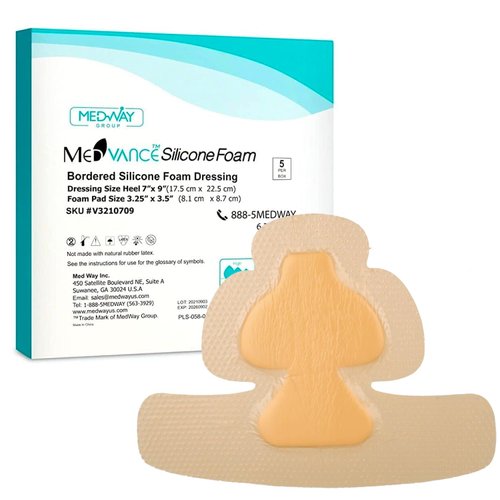 MedVanceTM Silicone - Bordered Silicone Adhesive Foam Dressing, Heel/Elbow/Wrist, Box of 5 dressings (7"X9")