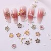 60Pcs Flower Nail Charms 3D Lovely Floral Nail Art Charms Gold Edge Flower Resin Nail Jewelry for Acrylic Nails Spring Cherry Blossoms Petals Nail Gems for Women Girls DIY Craft Nail Decorations