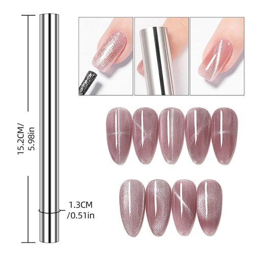YECIRALA 8 Pcs Nail Art Cat Eye Magnet For Nails Cat Eye Gel Nail Polish Magnet Tools Set Cylindrical Flower Nail Magnet Nails Square Round Magnet Stick Cat Eye Design Double Ended Magnetic Pens