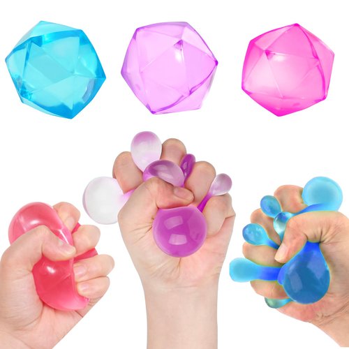 Nice Cube Stress Balls for Kids Adults, 3 Pack 2.36 inch Polyhedron Diamond Squishy Fidget Toys for ADHD Christmas Birthday Gifts for 3-12 Year Old Boys Girls Stocking Stuffer Fidgets for Classroom