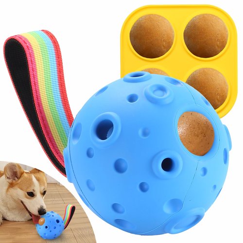 Yikko Dog Puzzle Toy, Fillable Frozen Dog Enrichment Toys, Interactive Dog Ball Toys Keep Busy for 10-80Lbs Dogs, Easy Clean Rubber Outdoor Dog Chew Toys, Best Gift for Dogs Birthday Xmas (Blue)