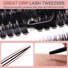 Vznffur Lash Applicator Tool with Comb, Curved Eyelash Tweezers for Lashes Precision Placement and Application, Stainless Steel Eyelash Tool for DIY Eyelash Extensions, Individual Cluster lashes