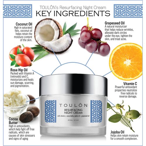 TOULON Night Face Cream For Women - Best Natural Face Moisturizer for Dry Skin with Vitamin C, Cocoa Butter & Grapeseed Oil to Build Collagen, Reduce Fine Lines & Firm Neck and Decollete