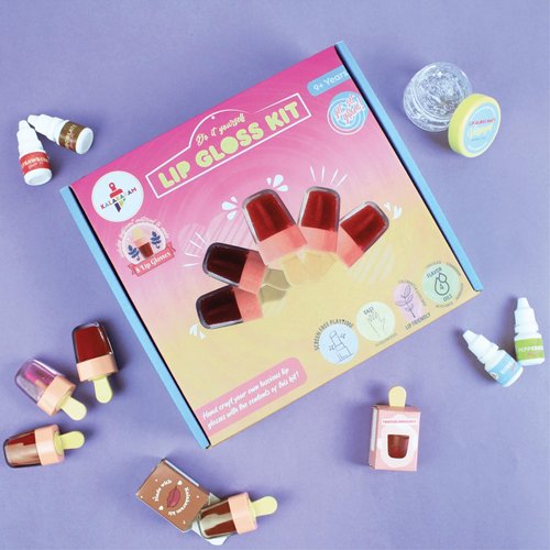 Kalakaram Natural Lip Gloss Making Kit - DIY Makeup Set for Girls and Teens - Create 8 Custom Lip Glosses with Vitamin E, Grapeseed Oil & Flavor Oils - Creative Gift for Girls Ages 9 10 11 12 13 14