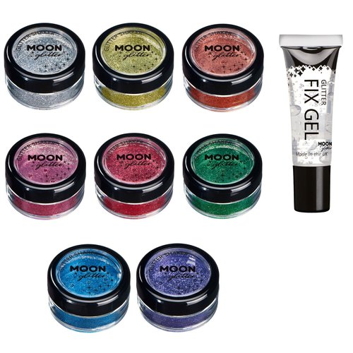 Fine Glitter Shakers by Moon Glitter – 100% Cosmetic Glitter for Face, Body, Nails, Hair and Lips - 0.17oz - Set of 8 colours