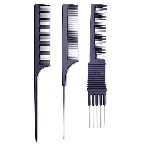 PERFEHAIR Teasing Comb for Fine Hair, (3-pack) Rat Tail Backcombing Volumizing Parting Wave Combs Tools for Women with Metal Pick
