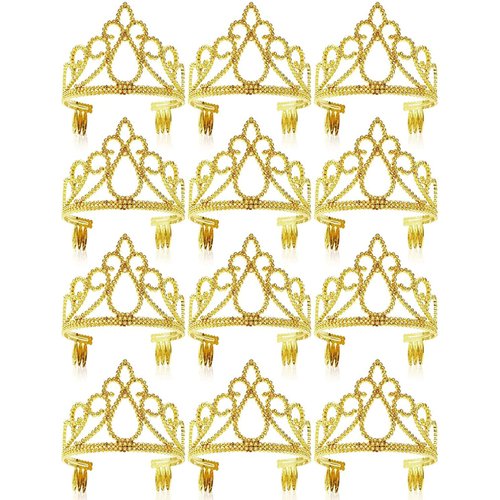 BLUE PANDA 12 Pack Gold Tiara for Girls, Princess Dress Up Crown for Kids Costume Birthday Party Favors in Bulk