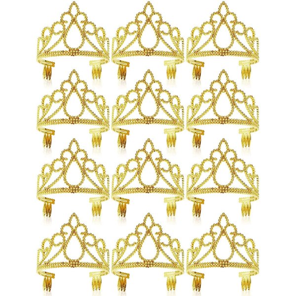 BLUE PANDA 12 Pack Gold Tiara for Girls, Princess Dress Up Crown for Kids Costume Birthday Party Favors in Bulk