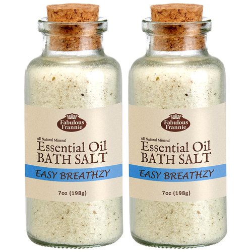 Fabulous Frannie Aromatherapy Easy Breathzy Essential Oil Mineral Bath Salt Eucalyptus, Cajeput and Peppermint Pure Essential Oils 7oz (Pack of 2)