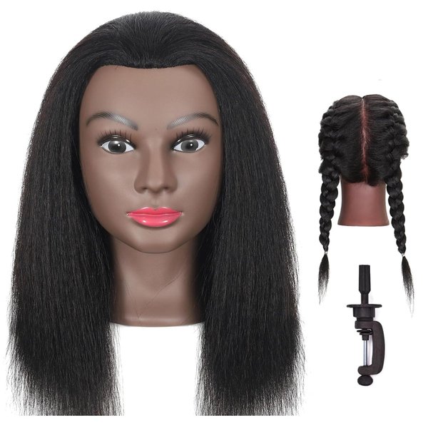 Lamcestyr Mannequin Head 14" 100% Real Hair Hairdresser Cosmetology Mannequin Manikin Training Head Hair and Free Clamp Holder (14 Inch)