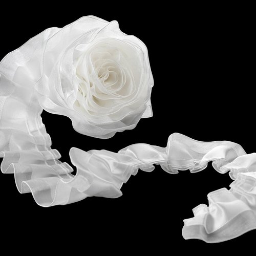 10 Yard 2-Layer Organza Lace Ribbon Pleated Satin Organza Lace Edge Gather Ruffle Trim Ribbon Vintage White Edging Trimmings Fabric for Applique Sewing Craft Wedding Dress Embellishment DIY Decor