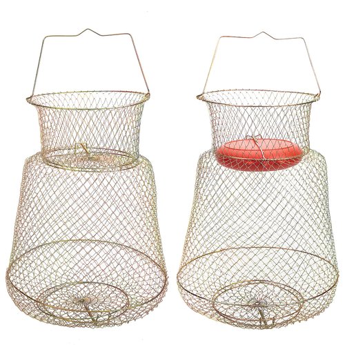 codree 2 Pack Floatable Galvanized Steel Wire Fish Baskets, Collapsible Floatable Wire Fishing Baskets, Portable Fishing Net Basket, Robust and Easy to Use