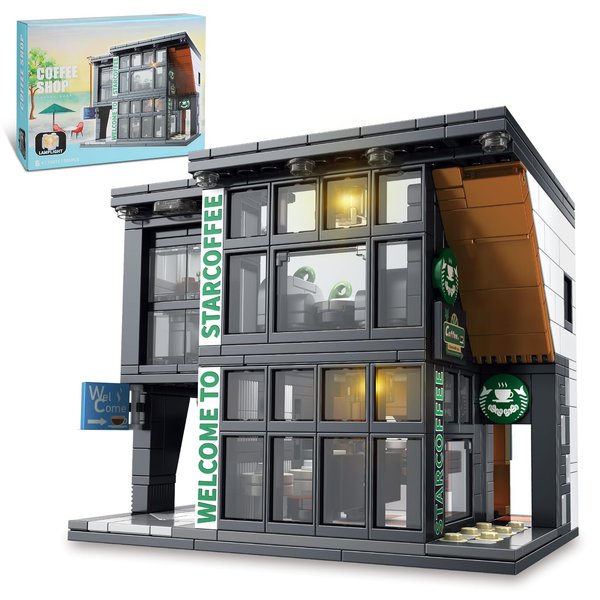 NEWABWN City Coffee House Architecture Building Blocks Set for Adults, Street View Modern Cafe Shop Building Construction Toy with Light, Christmas Birthday Gift for Kids Boys Girls 6-12 (581 PCS)