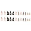 Black Almond Press on Nails Medium Length Gold Foil Fake Nails with Gold Foil Glitter Line Designs Glossy Coffin Nails Full Cover Nail Tips Glue on Nails Artificial Acrylic False Nails for Women 24Pcs